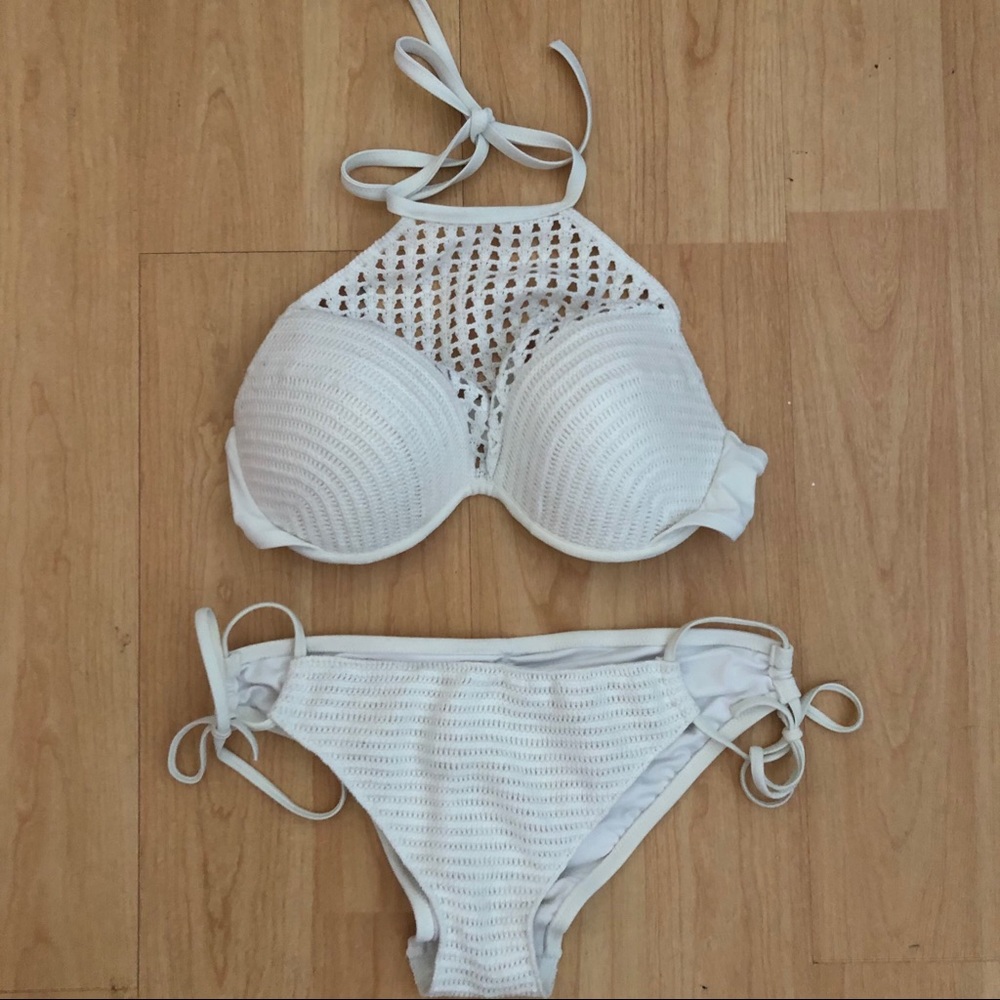 Shade & Shore | White Crochet Halter Bikini Set